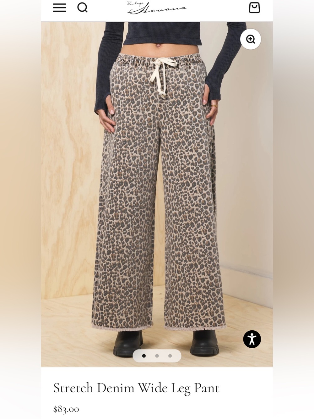 Vintage Havana Taupe Leopard Wide Leg Drawstring Pants